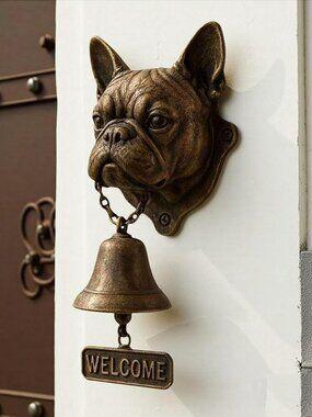 French Bulldog Welcome Doorbell Wall Mount Metal Bell for Inside or Outside